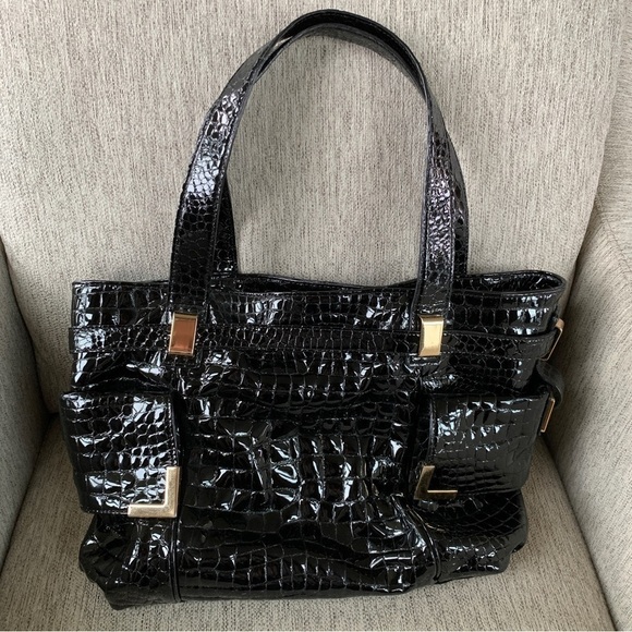 Michael Kors Black Embossed Beverly Satchel Paten Leather - Picture 3 of 14